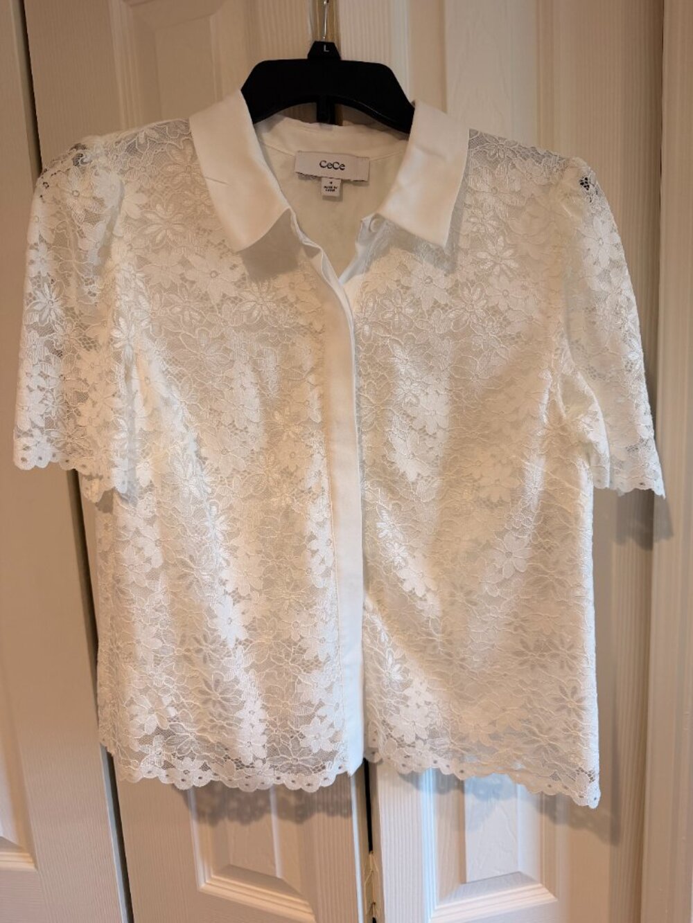 NWT CeCe Floral Lace Short Sleeve Button-Up Shirt White Sz M from Nordstrom NEW! - Picture 6 of 10